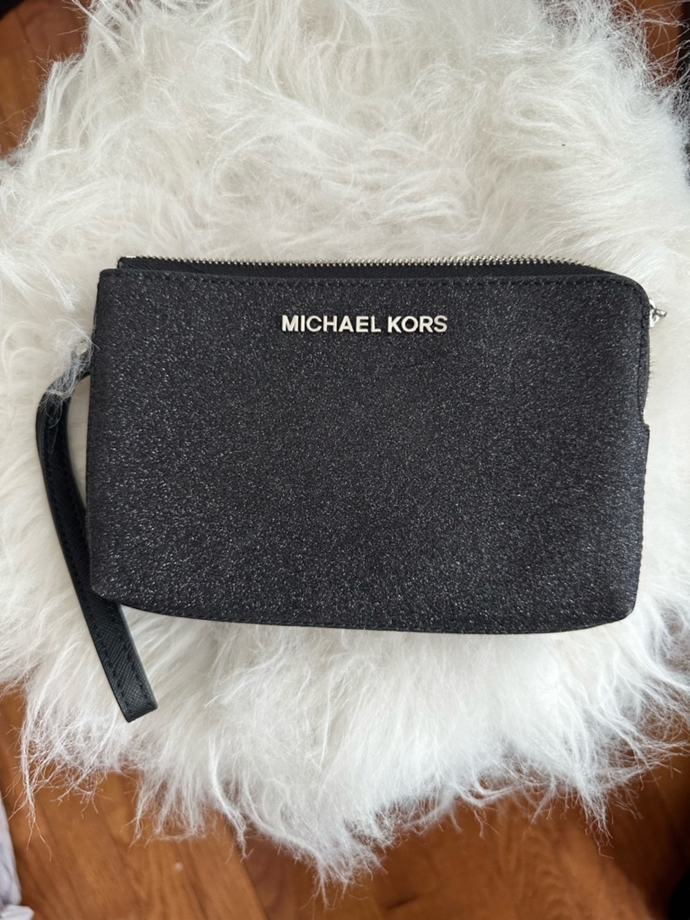 Michael Kors Black Glitter Wristlet Clutch with Wrist Strap